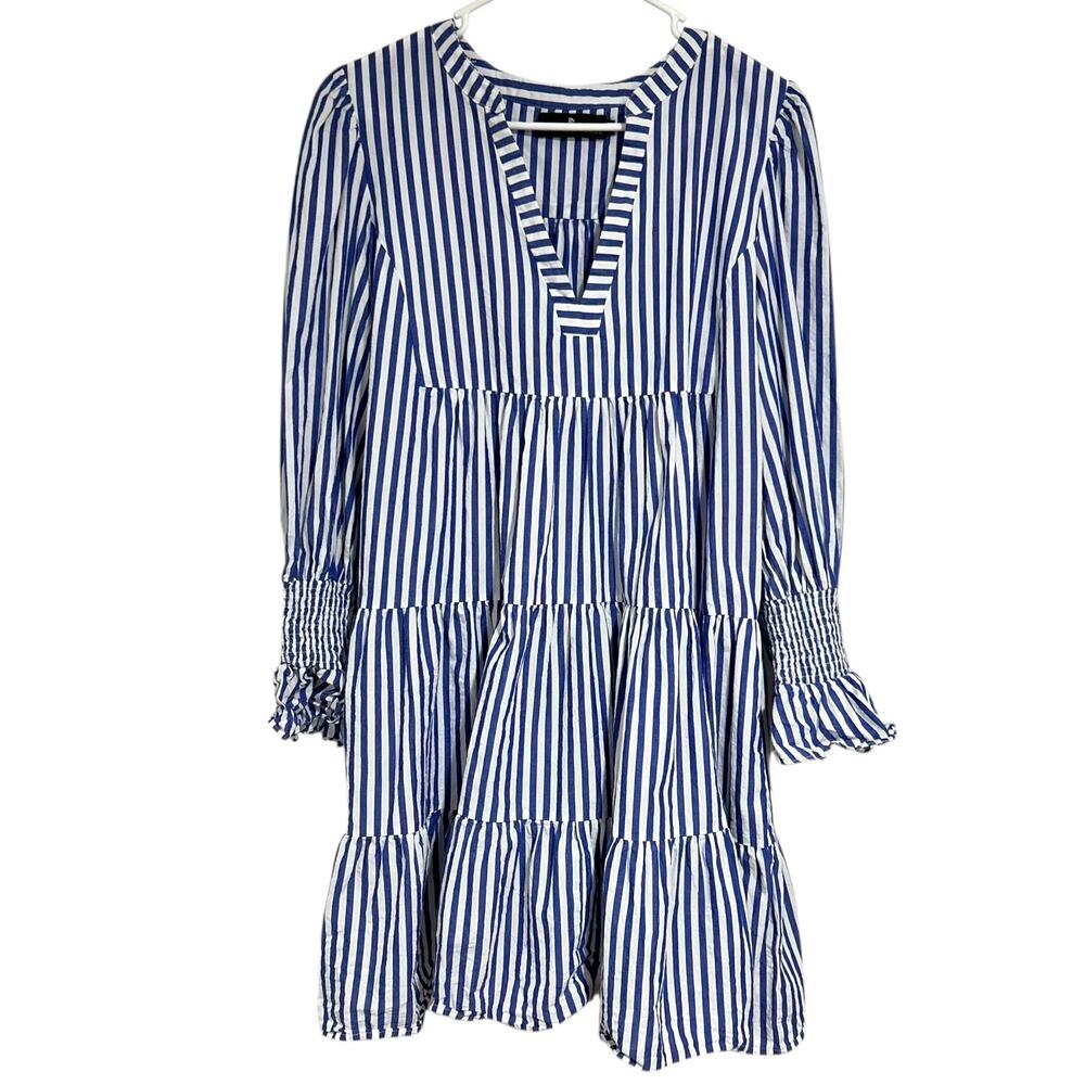 Tuckernuck Pomander Place Blue White Kenzo Dress Stripe Cotton Poplin Mini sz XL - Picture 5 of 9